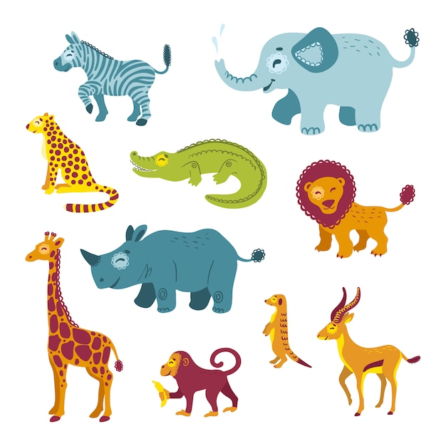 Premium Vector | Set of african animals. savannah zoo clipart isolated