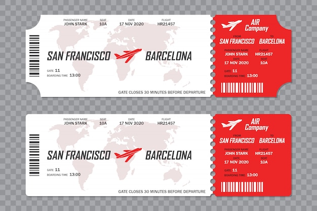 Set Of Airline Boarding Pass Tickets On A Transparent Background Premium Vector