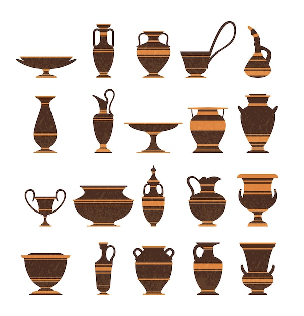 Premium Vector | Set of ancient greek pottery amphorae vases isolated icons