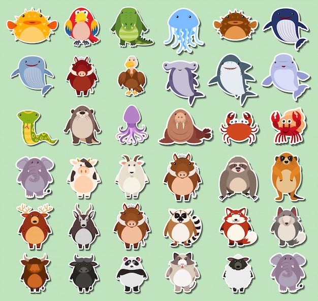 Free Vector Set of animals sticker