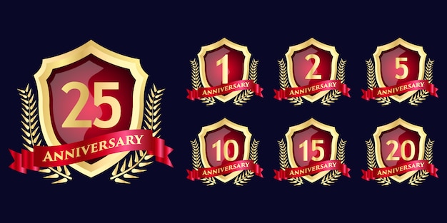 Premium Vector | Set of anniversary celebration round emblem flower ...