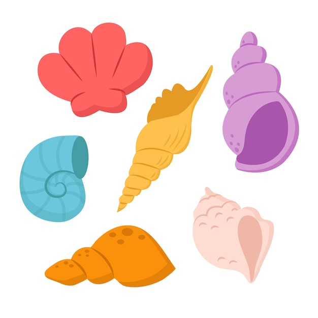 Free Vector | Set of aquatic character set with many kinds of shells