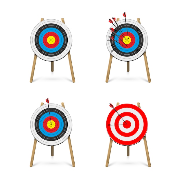 Download Set of archery target stands with arrows. | Premium Vector