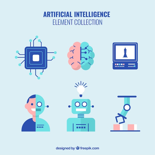 Set of artificial intelligence elements in flat design Free Vector