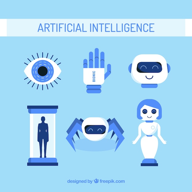Set of artificial intelligence elements in flat design Free Vector