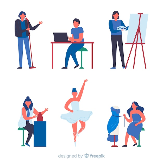 Set of artists from different disciplines. painter, dancer, craftsman and fashion designer Free Vector