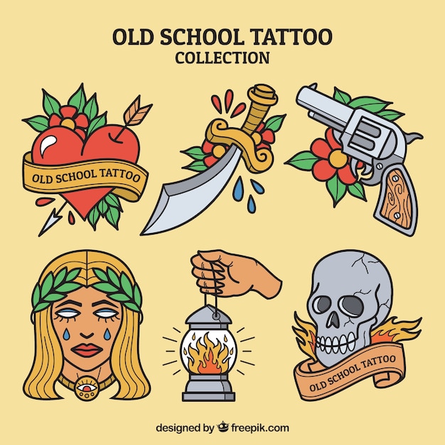 Download Set of assorted vintage tattoos | Free Vector