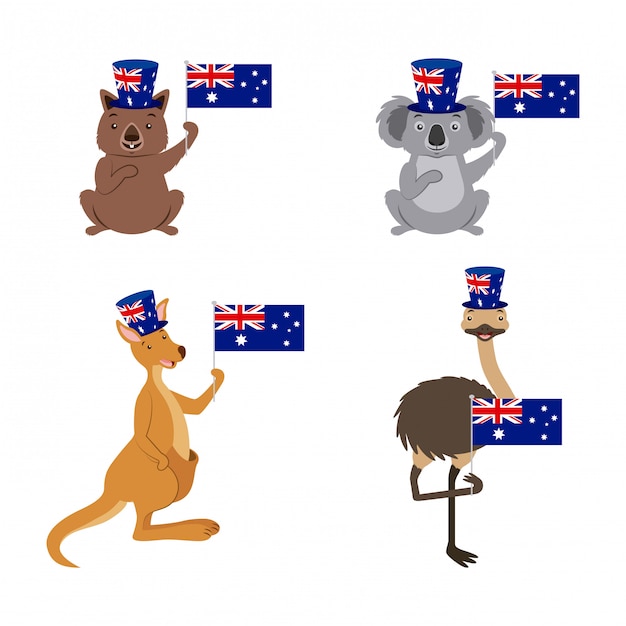 Free | Set of australia animals flag, koala, kangaroo,