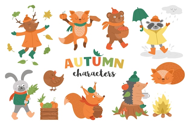 Premium Vector | Set of autumn characters cute woodland animals ...