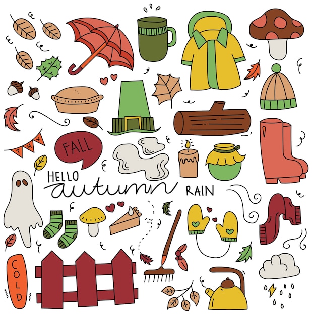 Download Set of autumn doodle elements | Premium Vector