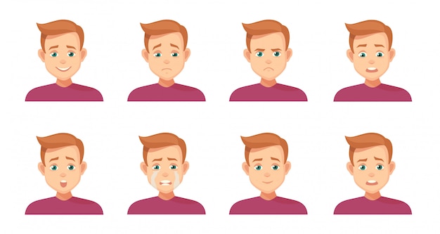 Premium Vector | Set of avatars with expression. joy, laughter, sorrow ...