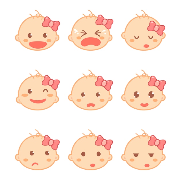 Premium Vector | Set of a baby girl or toddler emotions in a flat ...