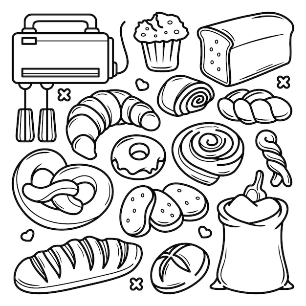 Premium Vector | Set of bakery doodle