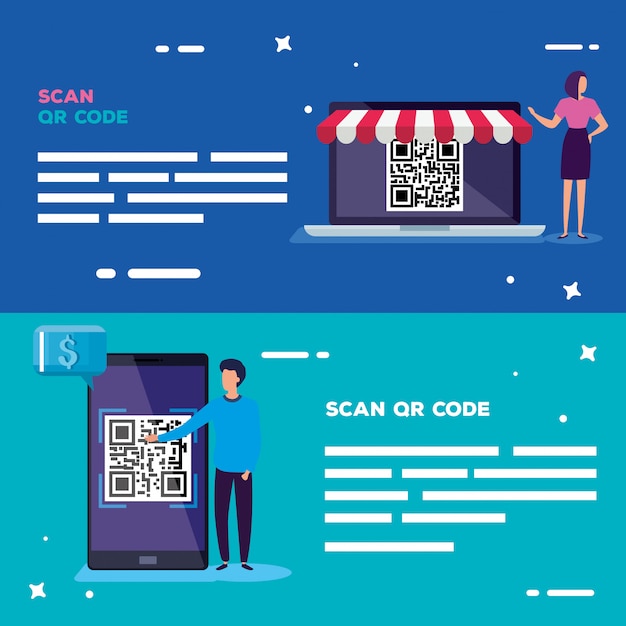 Premium Vector | Set banner of scan code qr