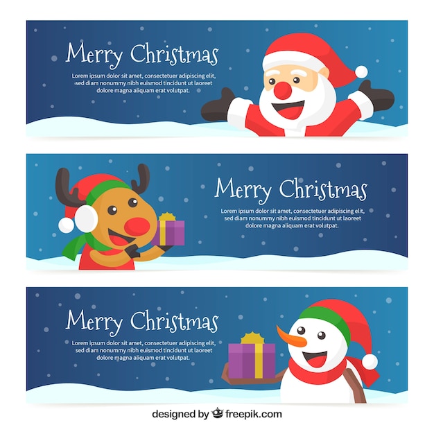Free Vector | Set of banners with funny christmas characters
