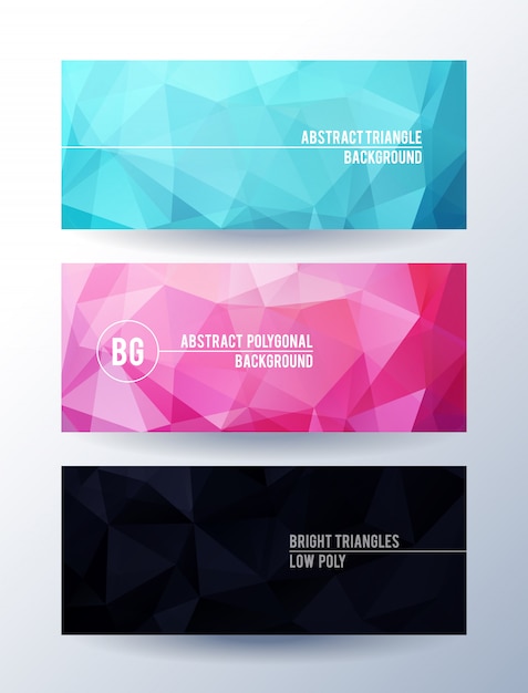 Set of banners with polygonal abstract background Premium Vector