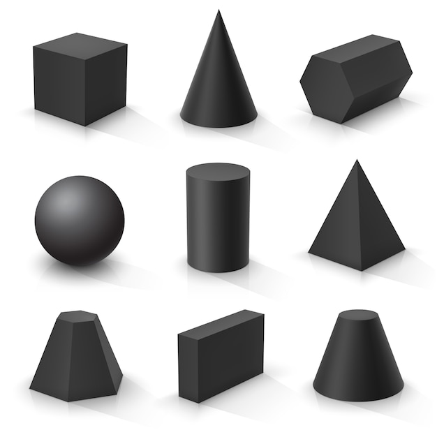 Set of basic 3d shapes. black geometric solids | Premium Vector