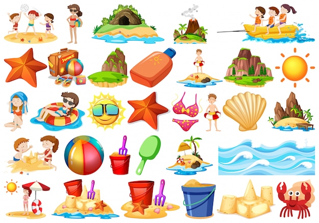 Set of beach element Free Vector
