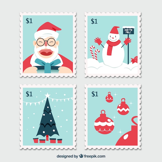 Free Vector | Set of beautiful christmas stamps