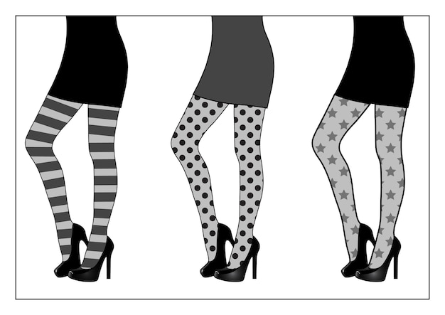 Premium Vector Set Of Beautiful Female Legs In Printed Tights Black And White 