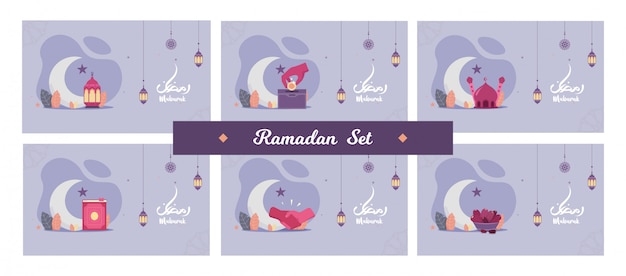 Set of beautiful flyer concept illustration ramadan kareem the holy month muslim feast greeting card
