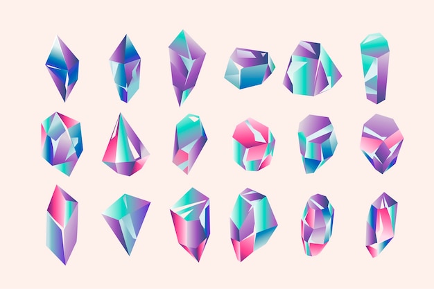 Premium Vector | Set of beautiful geometric crystals and gems