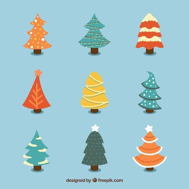 Free Vector | Set of beautiful hand drawn christmas trees