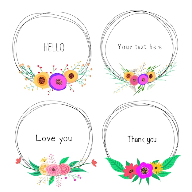 Download Set of beautiful round frames with flower for decoration ...