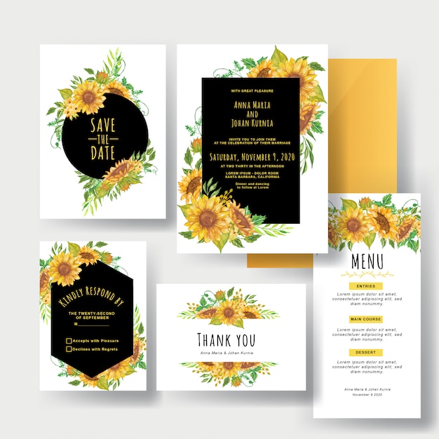 Download A set of beautiful yellow sunflower wedding invitations ...