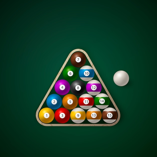 Premium Vector Set Of Billiard Balls On In A Wooden Rack Billiard Green Table Illustration