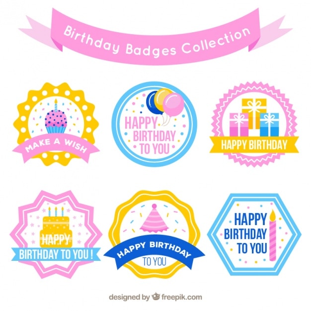 Premium Vector Set Of Birthday Badges In Pastel Colors