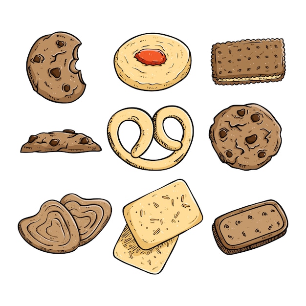 Premium Vector Set of biscuits or cookies with colored hand drawn style