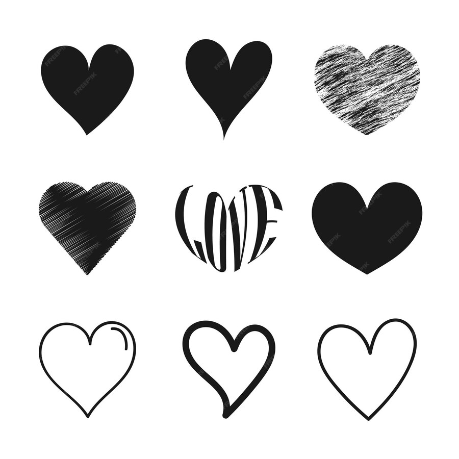 Premium Vector Set of black different style heart hand drawn outline