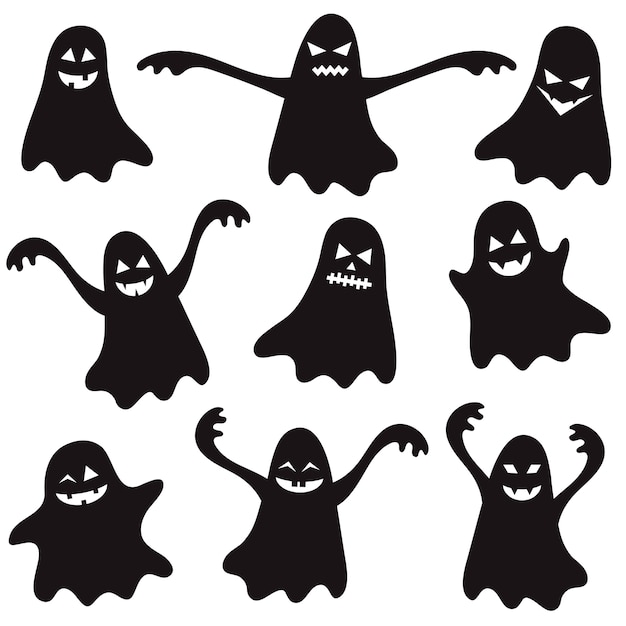 Premium Vector | Set of black halloween ghosts for