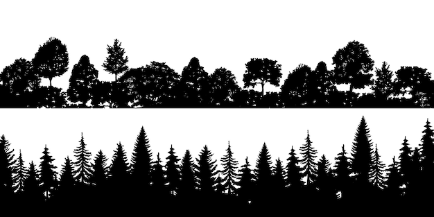 Download Set of black horizontal silhouettes coniferous treetops forest pine Vector | Premium Download