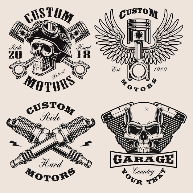 Premium Vector | Set of black and white biker emblems