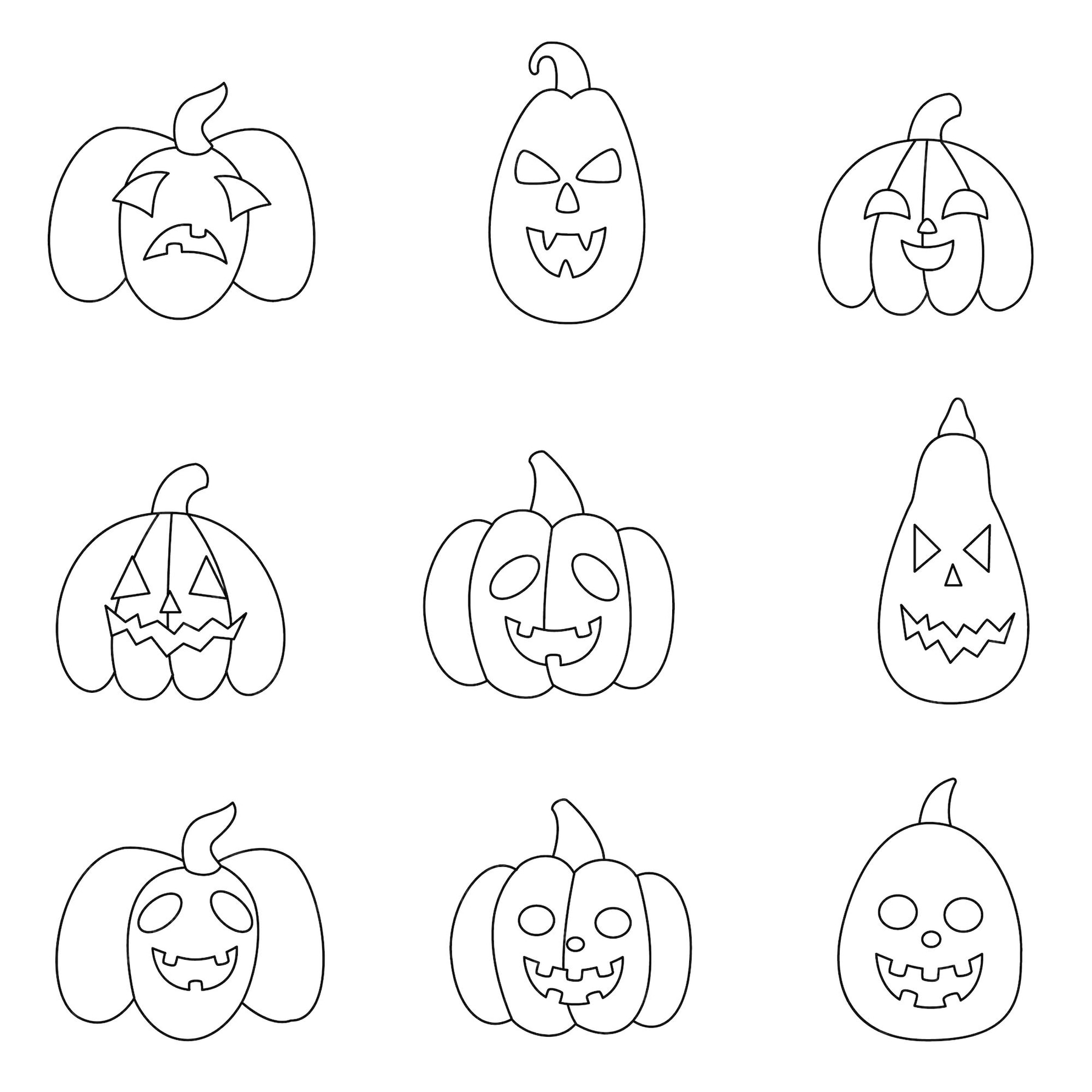 Premium Vector | Set of black and white halloween pumpkins. coloring ...