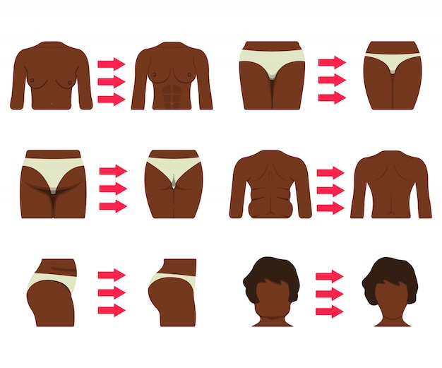 Set of black woman body part. fat and sporty body. vector illustration. Premium Vector