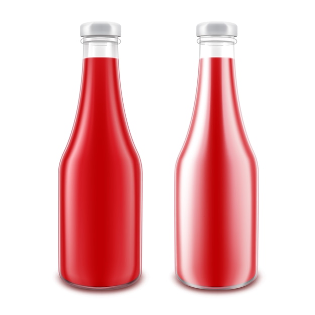 Download Premium Vector Set Of Blank Glass Glossy Red Tomato Ketchup Bottle For Branding