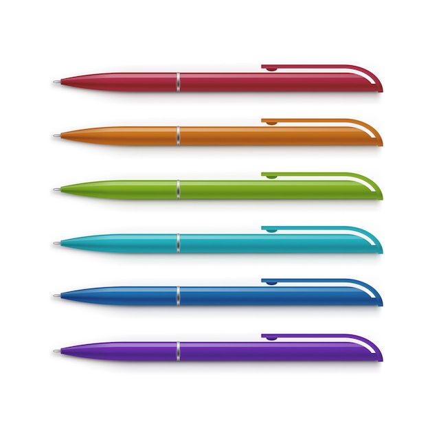 Premium Vector | Set of blank multicolored pens isolated on white