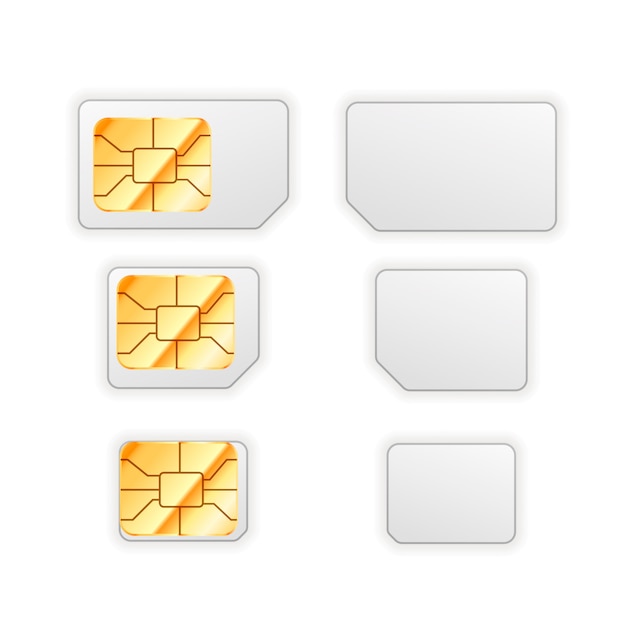 Premium Vector Set Of Blank Standard Micro And Nano Sim Card For Phone With Golden Glossy Chip