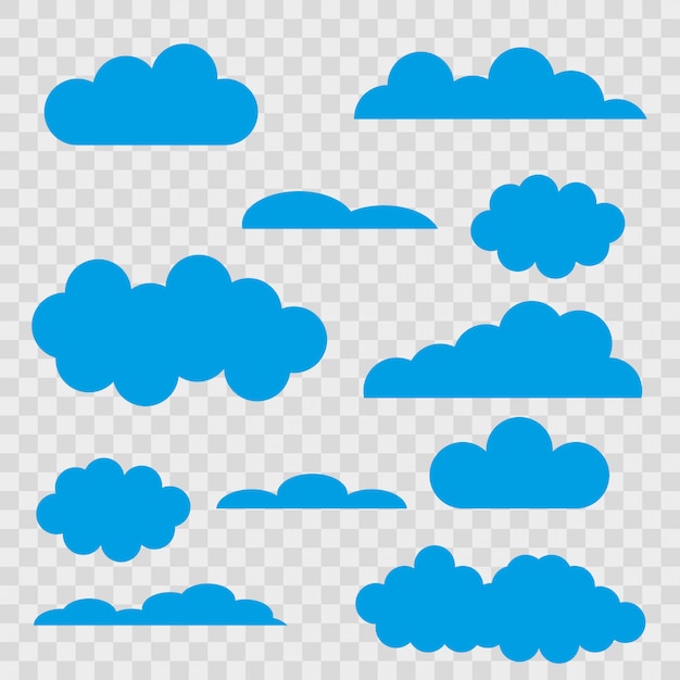 Set of blue clouds on transparent background. | Premium Vector