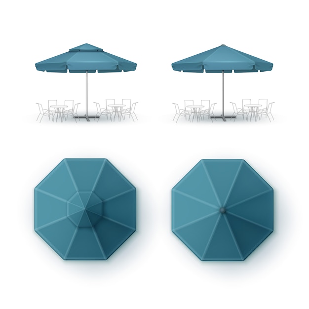 Premium Vector Set Of Blue Patio Outdoor Cafe Pub Round Umbrella