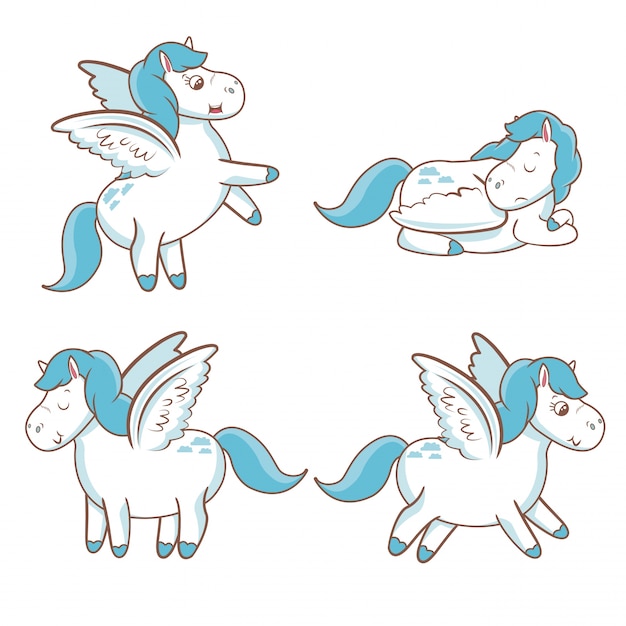 Download Premium Vector | Set blue unicorn wings horse magical ...