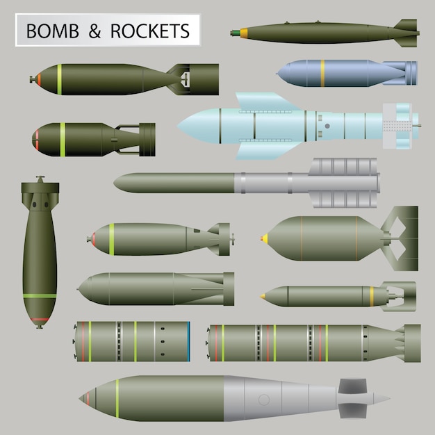 Premium Vector | Set of bomb and rockets