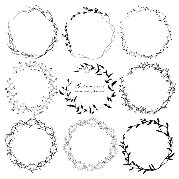 Premium Vector Set Of Botanical Round Frame Hand Drawn Flowers