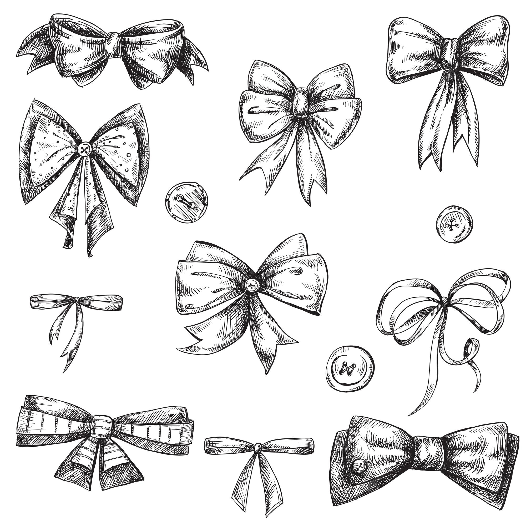 Premium Vector Set of bows hand drawn vector image