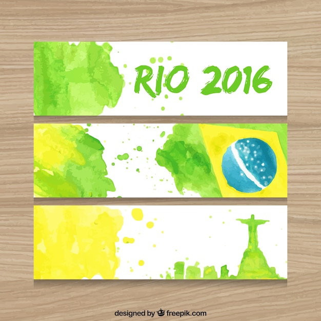 Download Free Vector | Set of brazil 2016 banners in watercolor effect