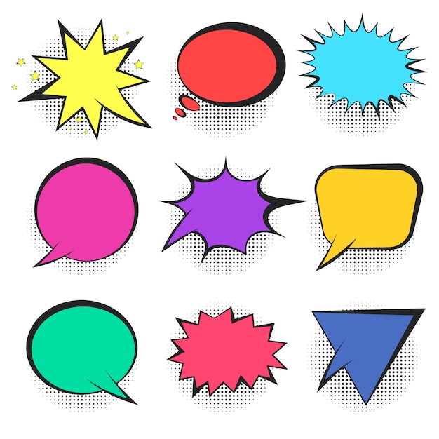 Premium Vector | Set of bright colorful retro comic speech bubbles