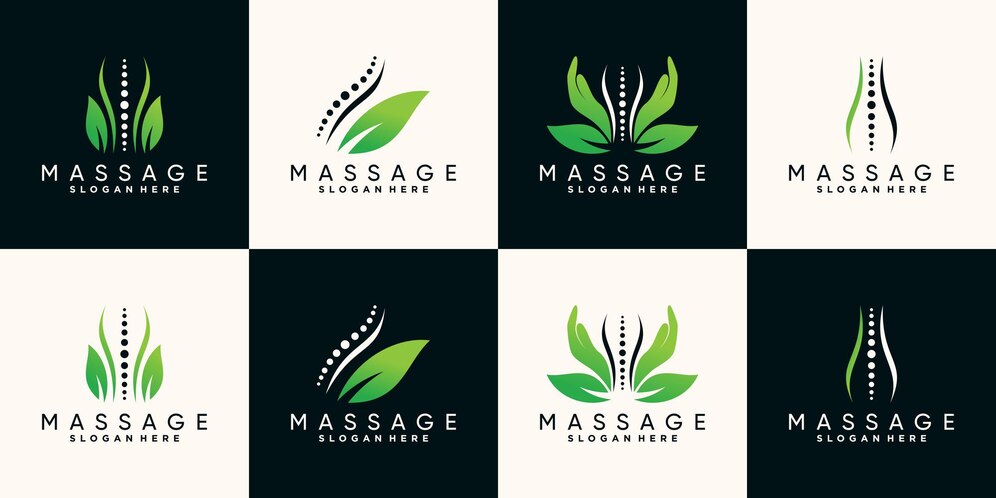  Set bundle of natural massage therapy logo design with hand bone and leaf premium vector Premium Ve